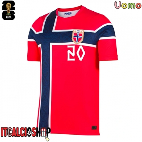 Norvegia Antonio Nusa #20 Prima Maglia Mondiali 2026 Manica Corta